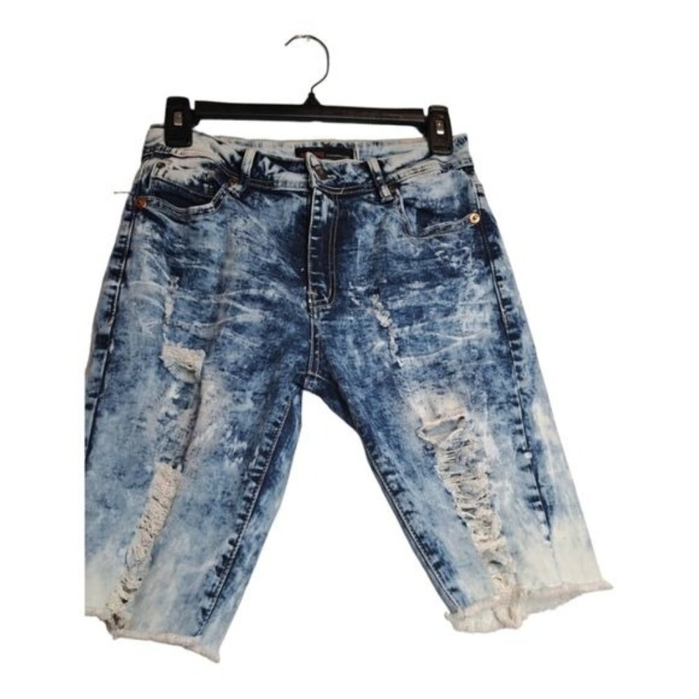 Mystiq Acid Wash Distressed Junior's Heavy Rip Off Stretch Denim Size 9 (Flaw)